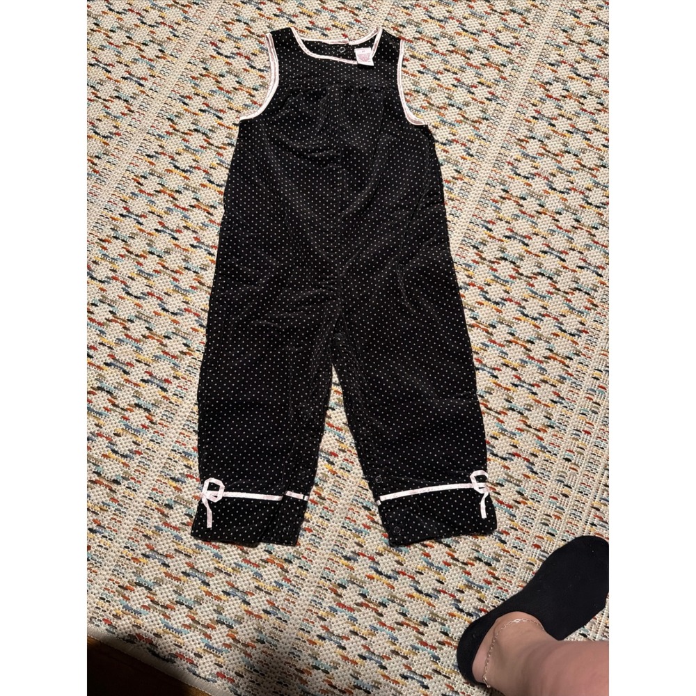 Gymboree Vintage Y2K 2003 Black Pink Polka Dot Corduroy Overalls Jumpsuit 3T